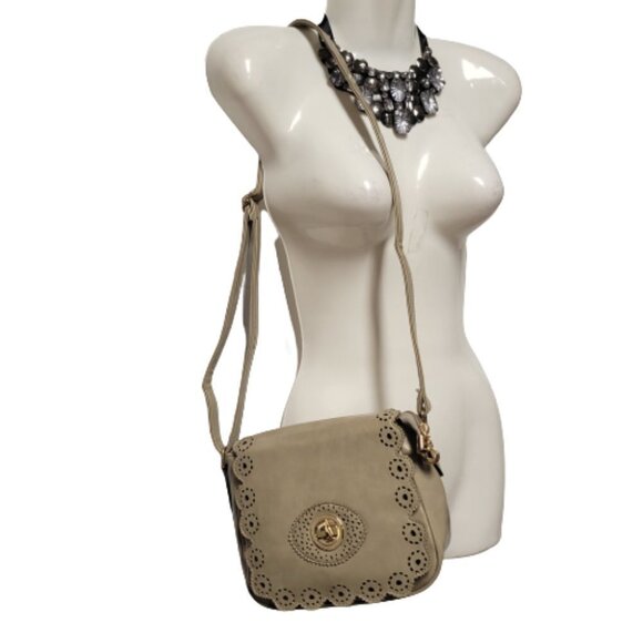 Taupe Crossbody Handbag Adjustable Strap Travel Casual Flap Handbag-New - Picture 4 of 9